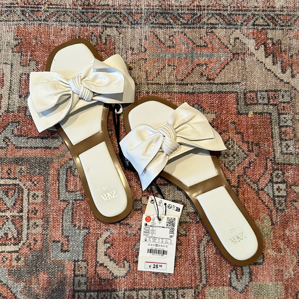 Zara white bow flat sandal NWT 7.5